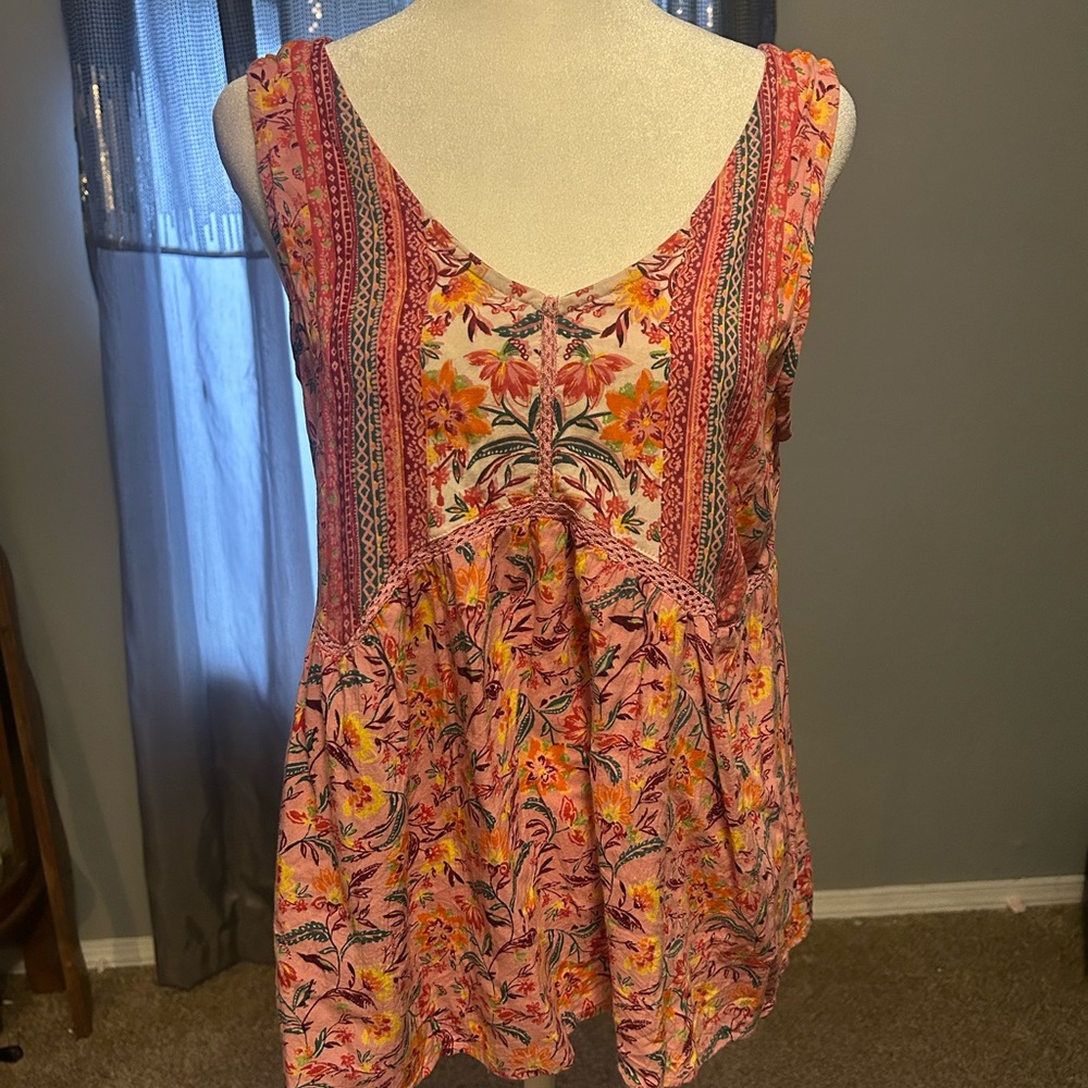 Blue Rain Floral V-Neck Blouse - Pink and Orange